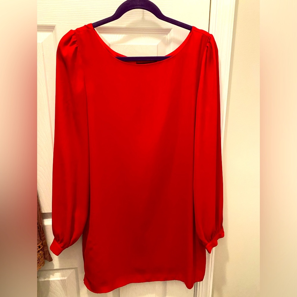 Bright red long sleeve shirt dress